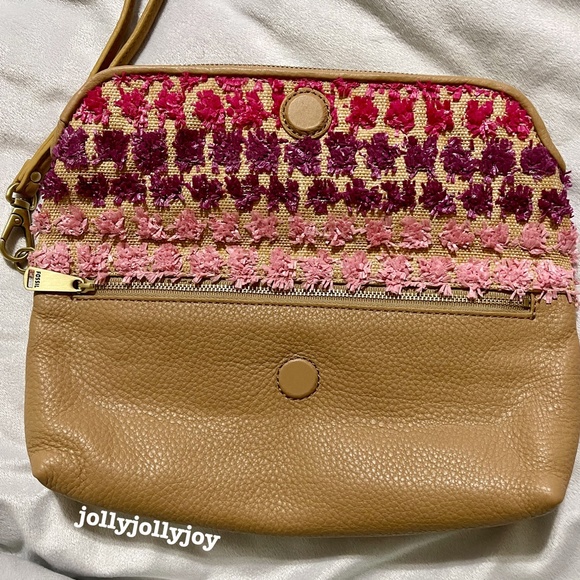 NWOT Fossil Preston Large Pink/Violet Straw Leather Folder Wristlet Pouch - Picture 6 of 12